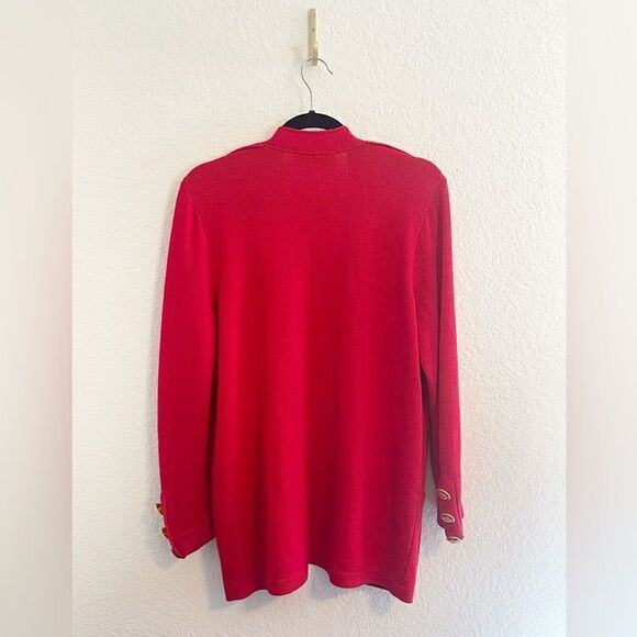 St John Knit Long Jacket cardigan with enameled button design in red. Small - Picture 2 of 5